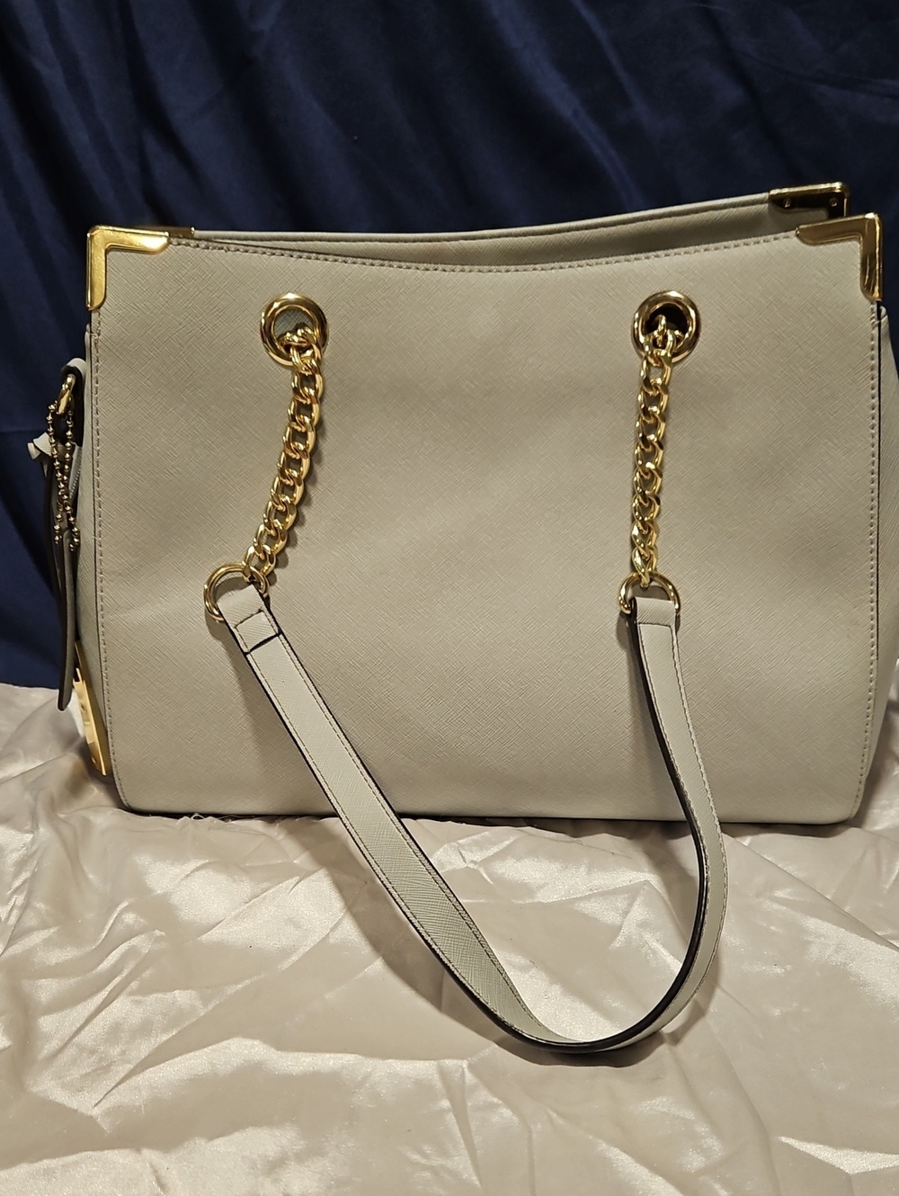 Wilsons Leather Saffiano Crossbody Satchel Bag Gray Silver